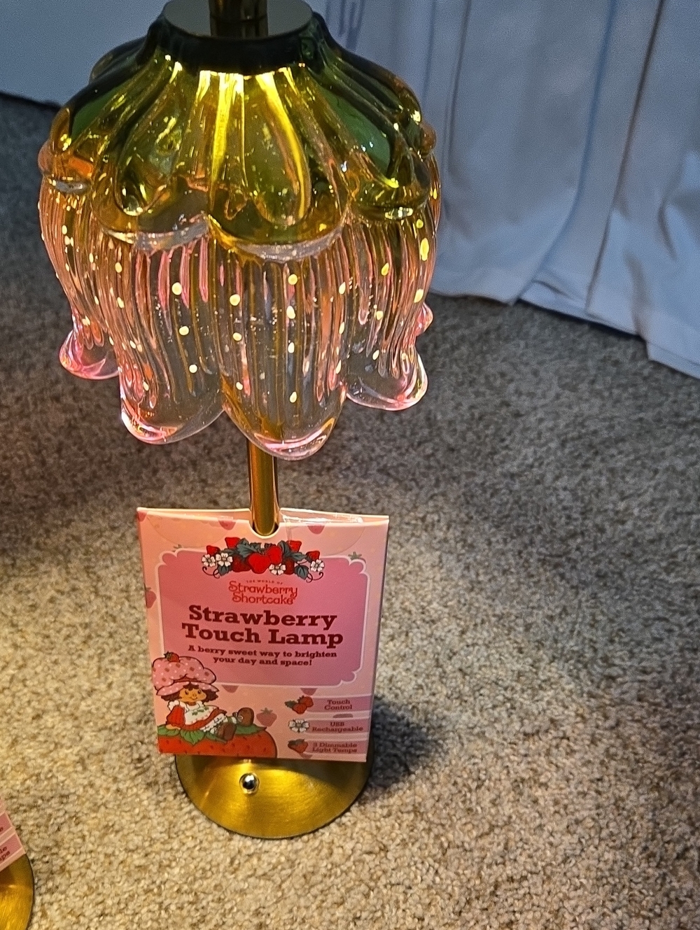 Strawberry Shortcake Touch Lamp - Pink and Yellow Glass Shade